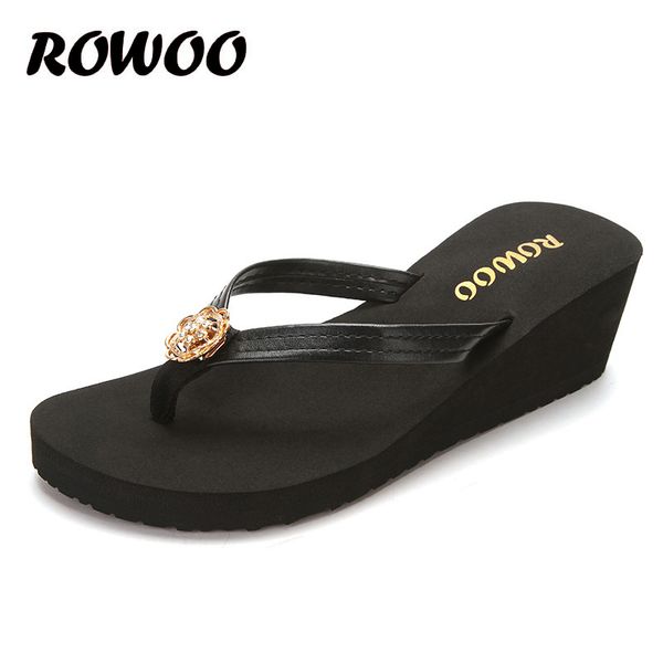

fashion clip toes flip flops womens wedge sandals summer casual beach slippers waterproof platform 5 cm wedges women flip flop, Black