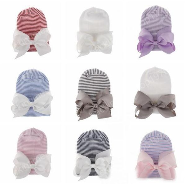 Moda Cappelli appena nati Bowknot Baby Infant Girl Toddler Comfy Bowknot Hospital Caps Warm Beanie Hat Lovely Kid Cap Regali di Natale Spedizione gratuita