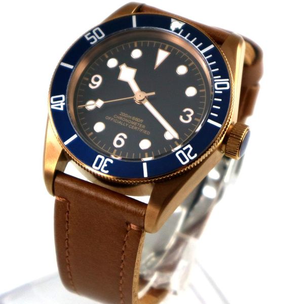 

new luxury mens watches 41mm corgeut bronze pvd case blue bezel miyota automatic mens watch sapphire glass sterile dial bracelet clasp watch, Slivery;brown