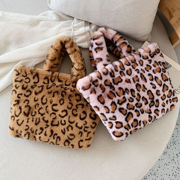 

fashion hairy female bag 2019 new leopard print chain women messenger bag portable large-capacity handbag ladies shoulder bags