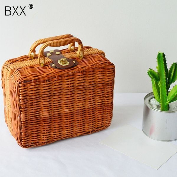 

bxx] 2020 spring summer woman new vintage double handles high capacity straw handbag with ribbons all match flap lm130