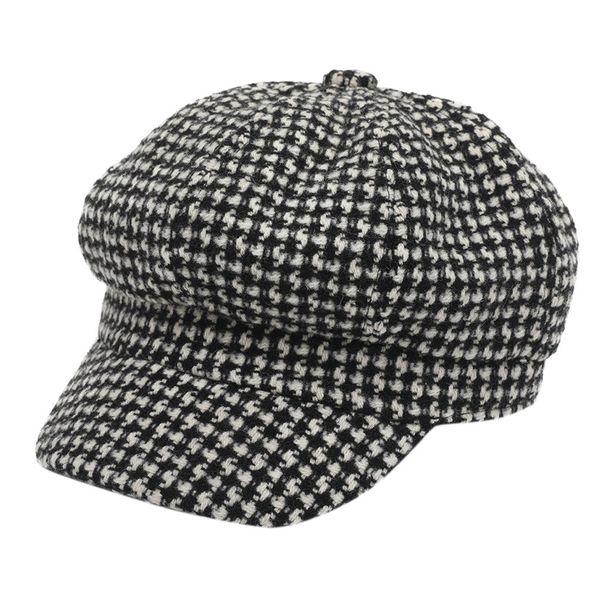 

lady autumn winter berets hat french artist retro style warm wool plaid knitted beanie hat charming headwear berets, Blue;gray