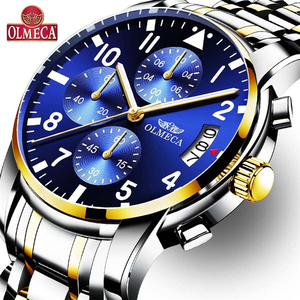

men's watches olmeca casual fashion quartz watch waterproof wristwatches chronograph male clock relogio masculino, Slivery;brown