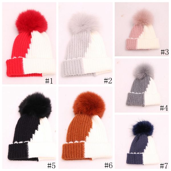 

gga2538 kids ball hats beanies hat gorro bonnet wool with fox warm knit trendy winter outdoor patchwork cap caps knitted axlnp, White;black