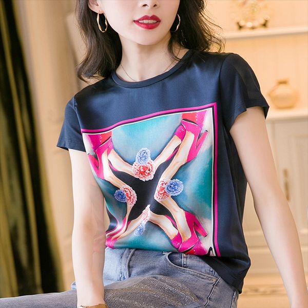 

mulberry свитер шелк верхних внутренняя базы рубашки с коротким рукавом женского свитера 2020 печатью все соответствует шелковым женщинам фу, White