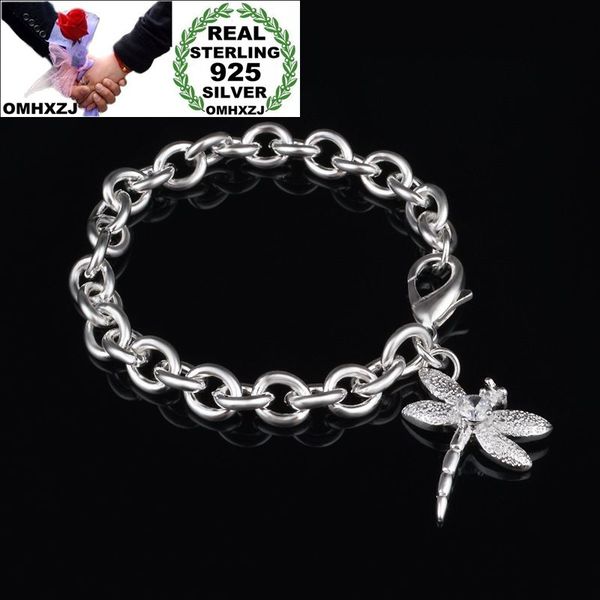 

omhxzj wholesale personality fashion woman girl party gift silver dragonfly charm thick chain 925 sterling silver bracelet br64, Golden;silver