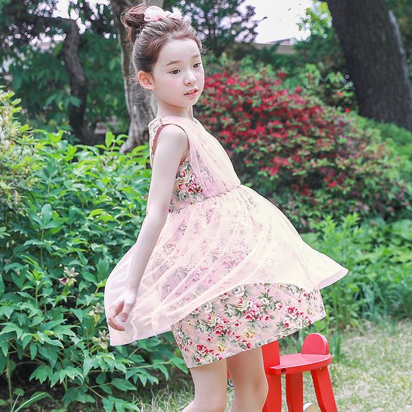 

Summer New Elegant Girls Sleeveless Flower Girl Dress Princess Pageant Wedding Children's Birthday Party Dress, Pink