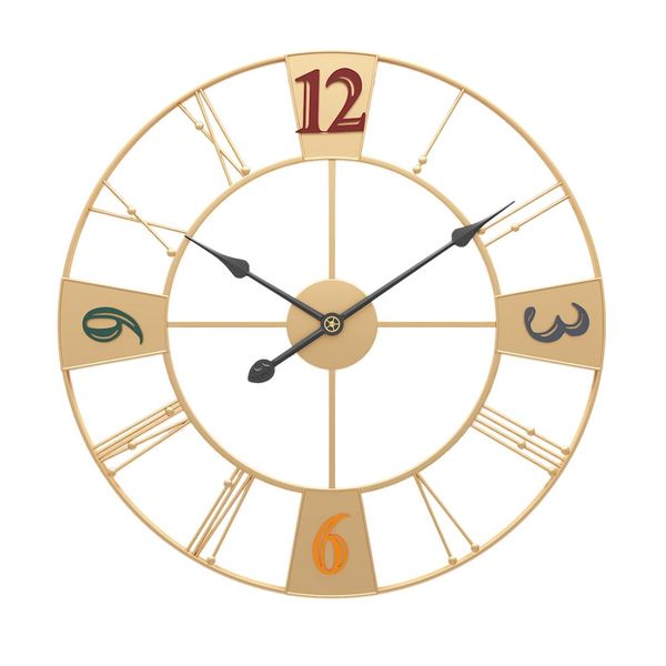 

20 inches 50cm wrought iron wall clock hollow silent hanging clock for home living room decor wall clock- golden