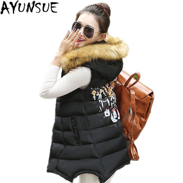 

ayunsue new fashion 2017 winter vest women jacket long hooded waistcoat female plus size faux fuer sleeveless feminino lx867, Black;white