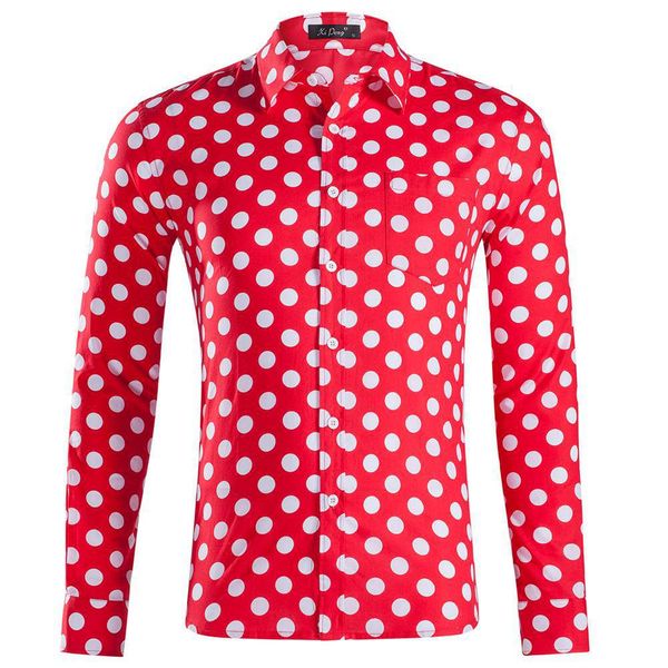 

summer dot printing dress shirts 100% cotton man long sleeve shirt mens clothing casual shirt plus us size more colors, White;black