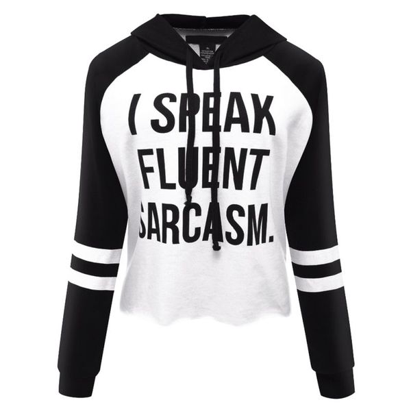 

pullover hooded women's long sleeve hoodie crop jumper print coat, Black