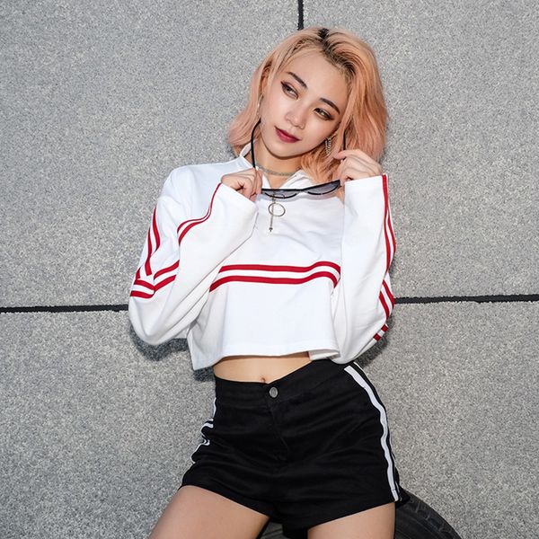 

women small turtleneck short paragraph high waist sweater ribbon striped zipper short roupas femininas#30, White