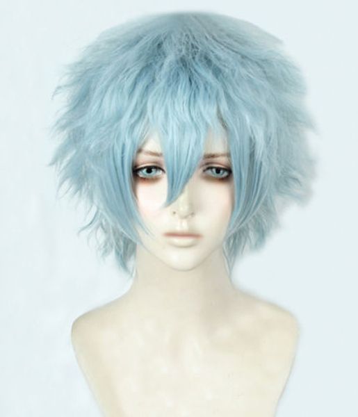 Parrucca per capelli Cosplay My Hero Academia Tomura Shigaraki corta grigio blu