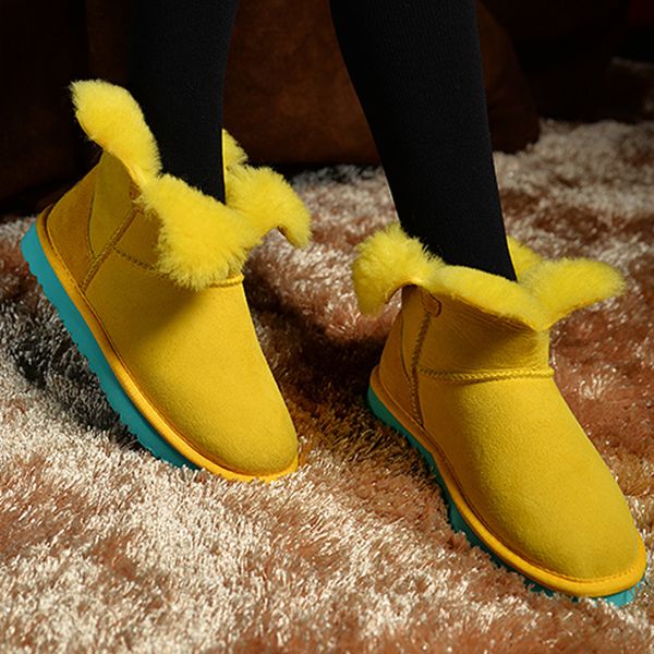 

14 colors 100% genuine cowhide leather women snow boots real fur botas mujer winter wool shoes for warm ankle women, Black