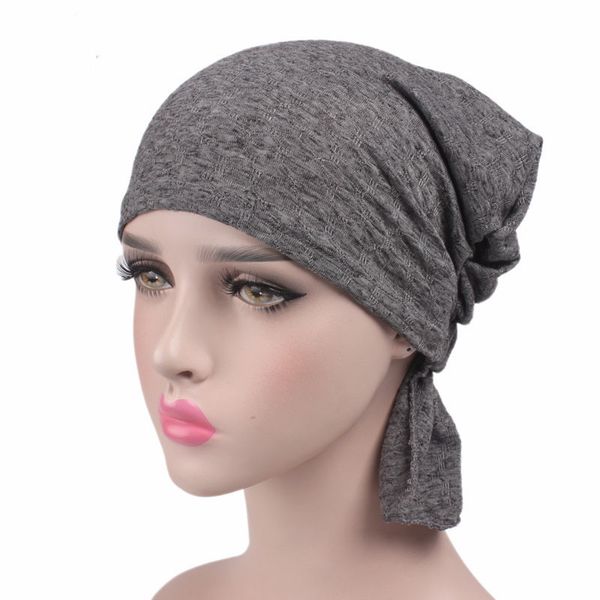 

new stretch cotton printing turban chemotherapy month cap women solid color print fashion beanies india muslim cap head wear, Blue;gray