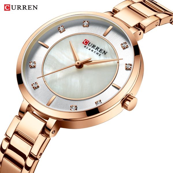 

curren ladies watches fashion elegant quartz watch women dress wristwatch with rhinestone set dial rose gold steel band clock, Slivery;brown