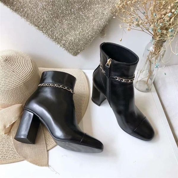 

2020 authentic martin calfskin ankle boots women lace up leather black high heels boots g35008 x53109 94305 high heels with box