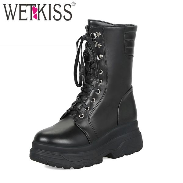 

wetkiss casual army women ankle boots round toe cross tied footwear flat with female boot platform shoes women 2019 new black