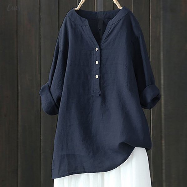 

womens shirts pure white loose shirt solid stand shirt collar long sleeve shirt casual plus size button down blouses@py