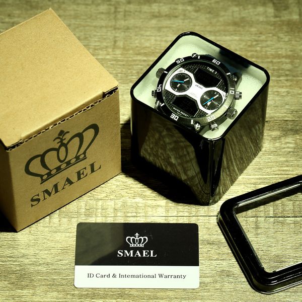

smael original box for gift sports wristwatch men and women digital watch box fashion casual package sqaure for sport watch, Black;blue