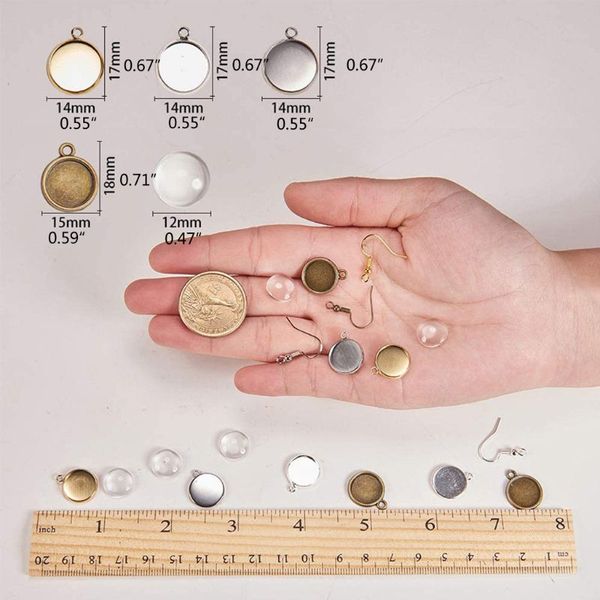 

230pcs earring wire hook glass cover cabochon setting bezel trays jewelry making y4qe, Golden;silver