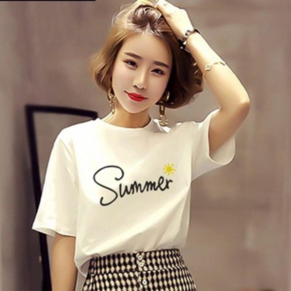 

new fashion summer white t-shirt with loose sleeves for schoolgirls short sleeve women clothes