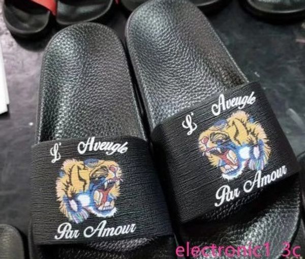 

2019 size 36-48 us13 black wide fashion sandals flower tiger wide sandals leather desinger sanals with dust bag version, Black;green