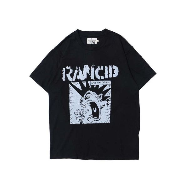 

cool2019 улица высокий туман лето мужской прилив бренд круглый вырез рок чистый хлопок с коротким рукавом мультфильм печати мужская футболка, White;black