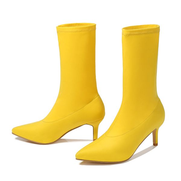 

new 2020 new fashion pointed suede candy color set foot solid color long boots with multi-color explosion women's boots, Black