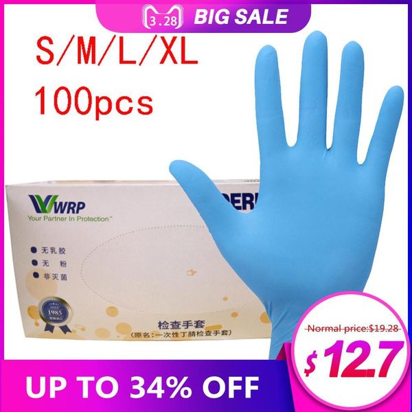 

100pcs wear-resistant durable nitrile disposable rubber latex food household cleaning gloves anti-static blue