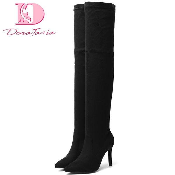 

doratasia 6 color big size 43 party boot female thin high heel shoes woman over the knee boots women's shoes, Black