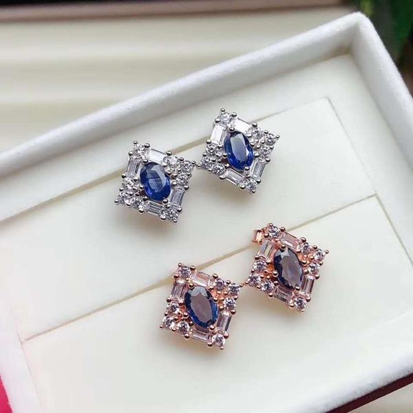 

natural sapphire square stud earrings s925 pure silver fine fashion noble weddings jewelry for women ing, Golden;silver
