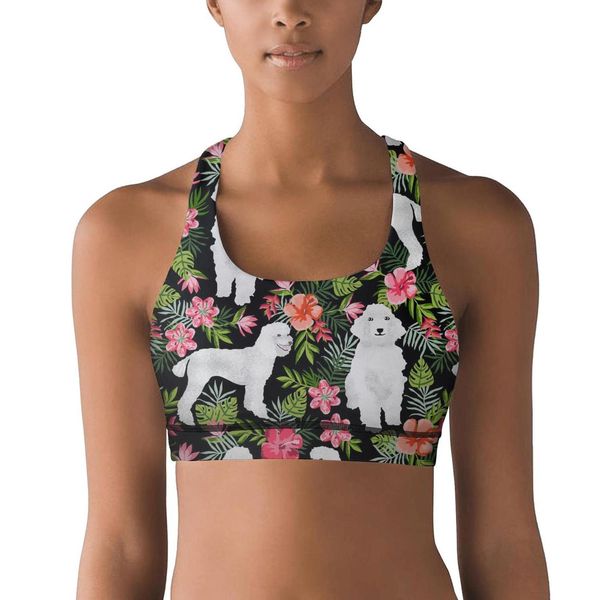 

women's yoga vestretro poodle dog tropical floral printing personalitysports bra sports underwear retro love pug doughnut cute cartoon, Black;white