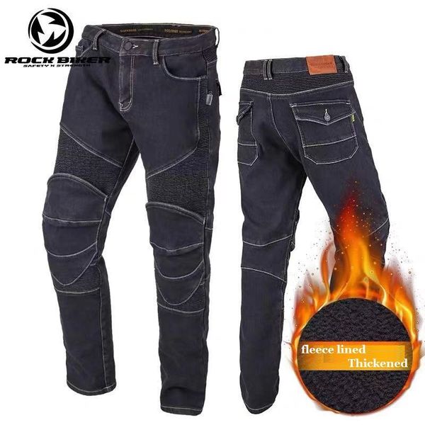 

rock biker winter motorcycle jeans men fleece lined off road motocross racing pants thickened elastic motorbike riding trousers