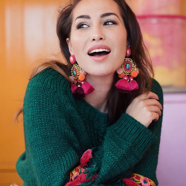 

fashionsnoops drop hairball earring handmade tassel big earring dangle bohemian large long brinco printing ear oorbellen 2018, Silver