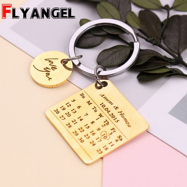 

engraved love you calendar key holder customized date calendar keychian gift for girlfriend boyfriend simple fashion bag charm, Silver