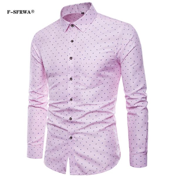 

f-sfrwa 2019 spring and summer new solid color men's wave point printing shirt men's long sleeve business casual shirt, White;black