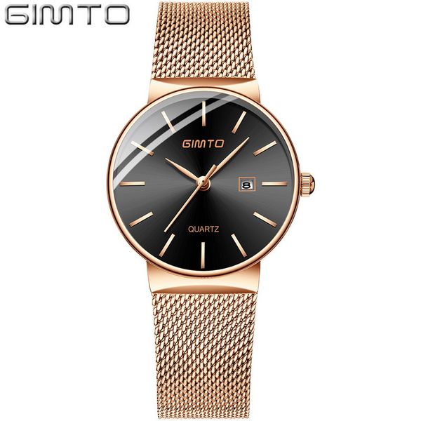 

fashion women casual watches rose gold stylish minimalism classic calendar waterproof gimto brand female wristwatch gift, Slivery;brown
