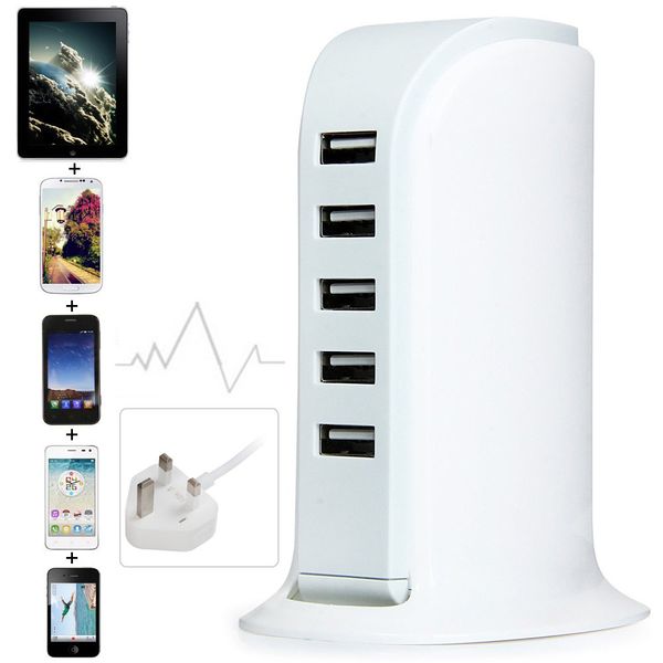 

5 usb ports 30w charger short circuit protection power adapter home travel supplies - 100 - 240v uk plug
