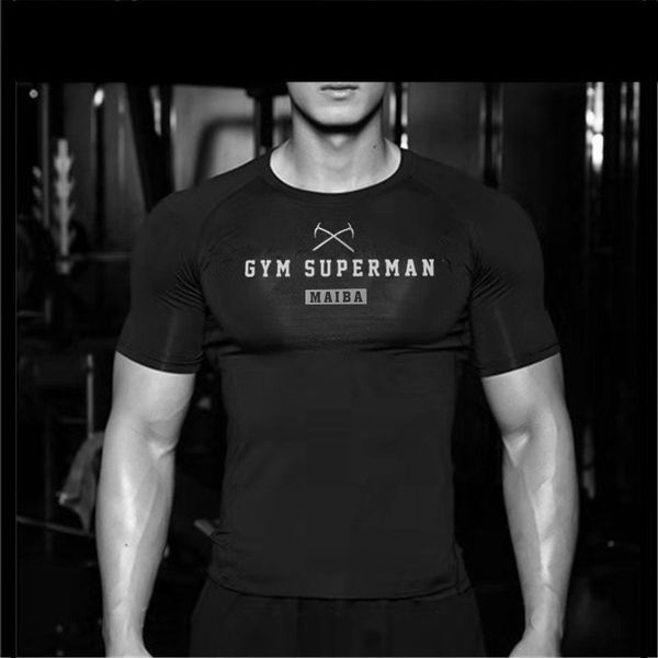 

clothes clothing short sleeve men's drying clothes wear sports tight basketball training fitness wear wholesale, Black;blue