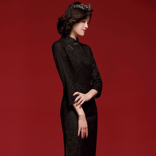 

classy black bodycon basics pencil dress modern cheongsam plus size office lady lace qipao 2020 chinese tradition dresses, Red