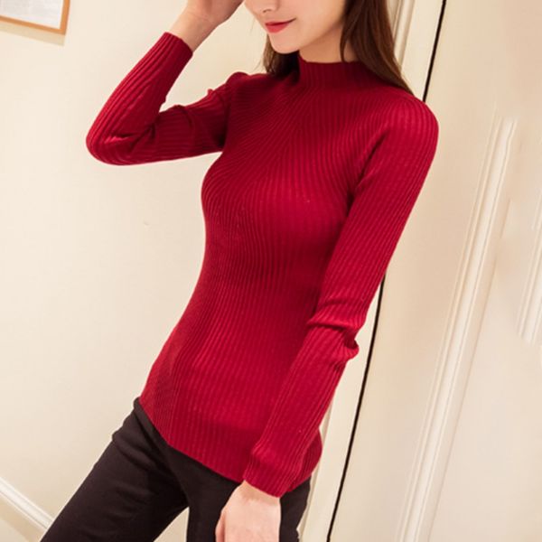 

women autumn winter long sleeve sweaters sweater o-neck pullovers semi-high collar jumpers women's slim knitted sweaters, White;black