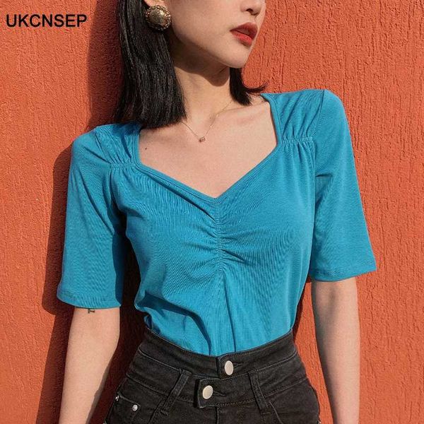 

korean style woman tshirts short sleeve v-neck women 2020 summer fashion t-shirt vetement femme camiseta roupas feminina, White