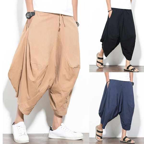 

casual men's pants cotton wide leg harem pants loose joggers trousers men drop crotch solid hip-hop stylish plus size 4xl, Black