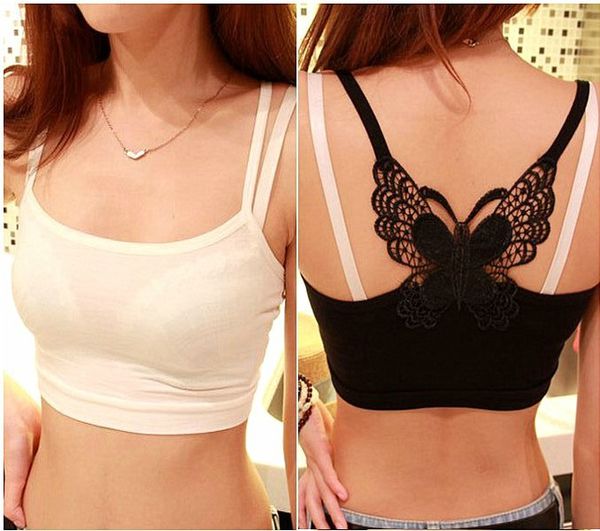 

korean-style bow strap strapless bra modal fabric butterfly vest strapless bra underwear, Black;white