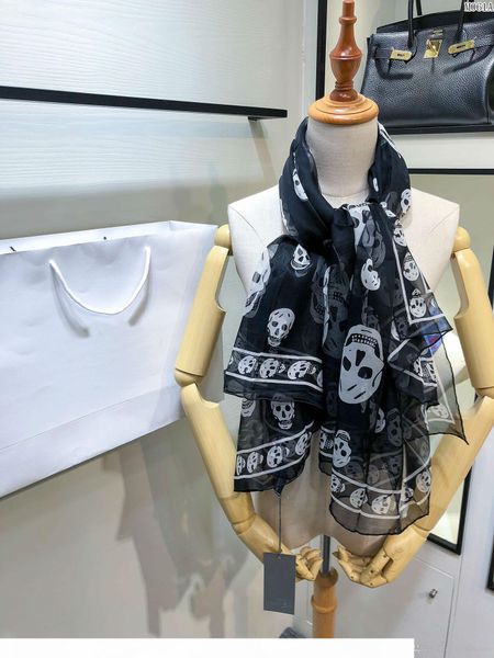 

luxury scarf women chiffon silk skull shawl 140*140cm black designer brand cape fashion winter plaid scarf