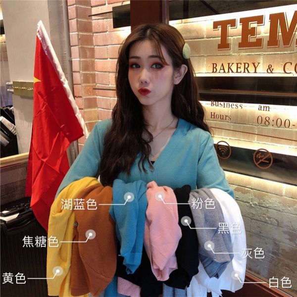 

women dresses loose slimming simple temperament all-match outer wear slim shirt 2020 early autumn new sweater long-sleeved sweater women, White