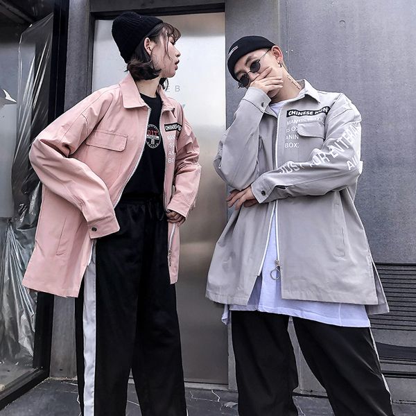 

2019 spring and autumn new couple casual sports jacket harbor wind drop shoulder pink print jacket black / green / pink gray, Black;brown