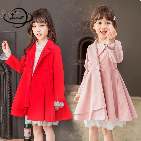 

kids trench coat spring autumn girls jacket overcoat clothing long style turn-down collar sweet children windbreaker clothes h94, Blue;gray