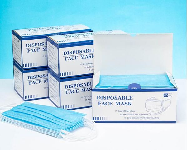 

50 маски шт одноразовые лица толстые 3-слоя маски с earloops для салона, домащний удобные в наличии маски